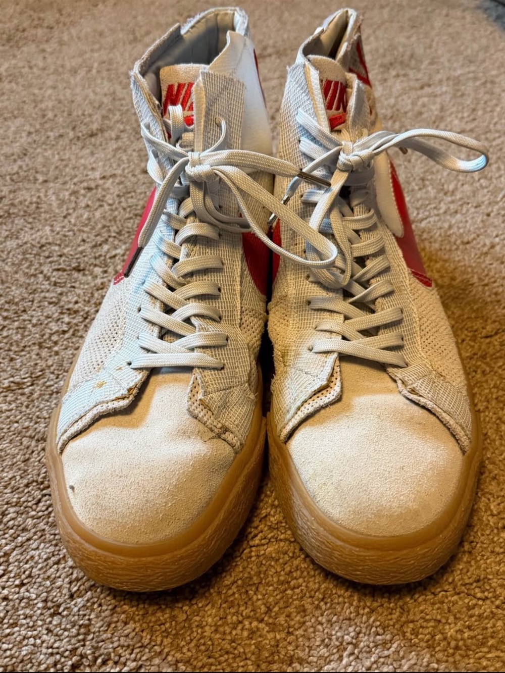 Nike Men's High-Top Athletic Sneakers in Beige and Red